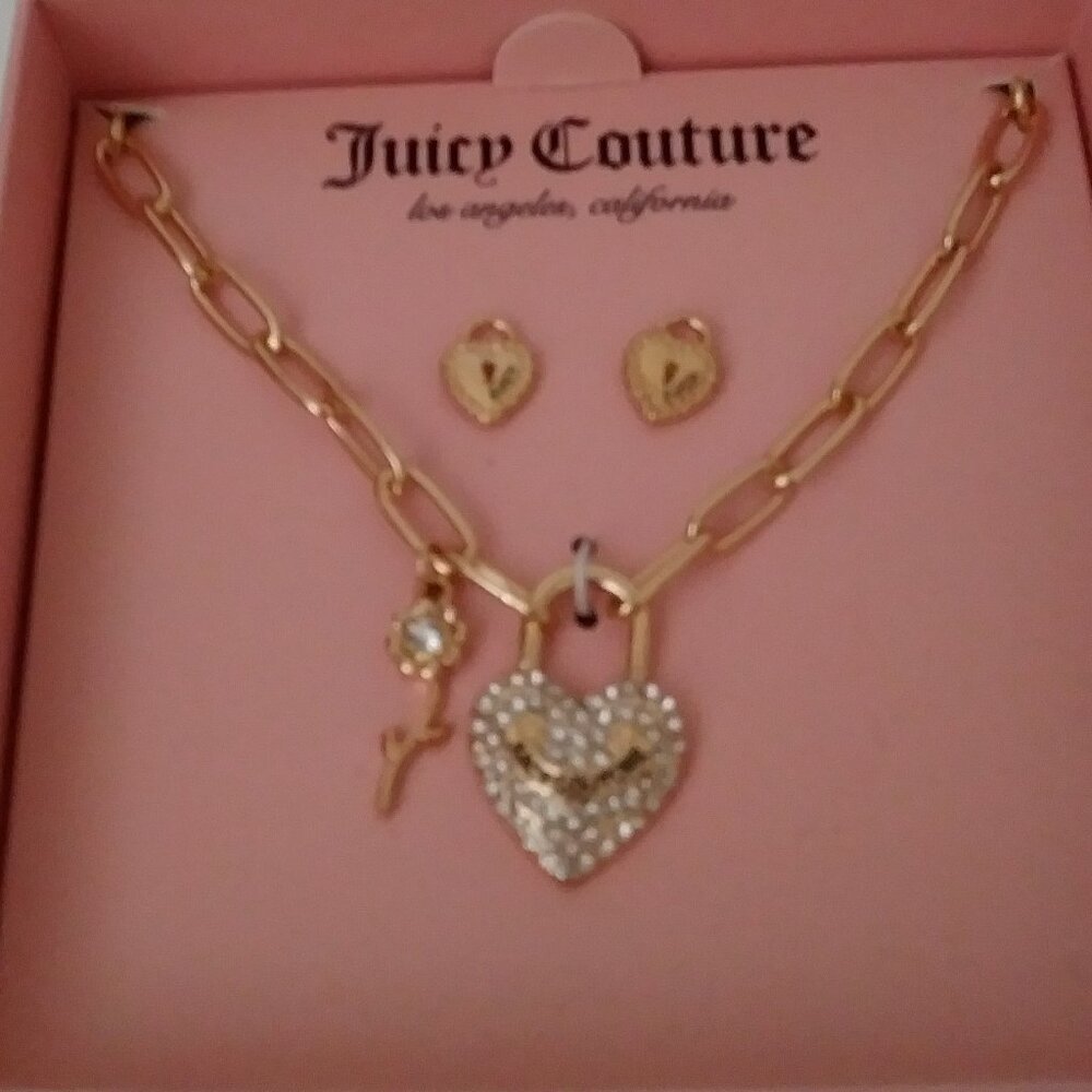 Juicy Couture Jewelry Rhinestone Necklace Earrings Set - Picture 6 of 14